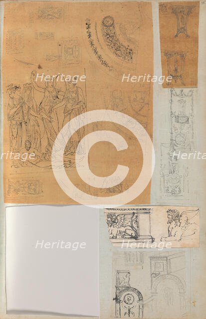 Page from a Scrapbook containing Drawings and Several Prints of Architecture, Int..., ca. 1800-1850. Creators: Workshop of Charles Percier, Workshop of Pierre François Léonard Fontaine.
