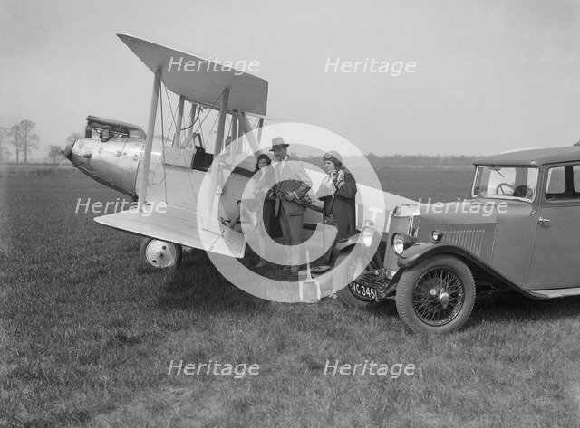 Lea-Francis V type saloon and Blackburn Bluebird aeroplane, c1930. Artist: Bill Brunell.