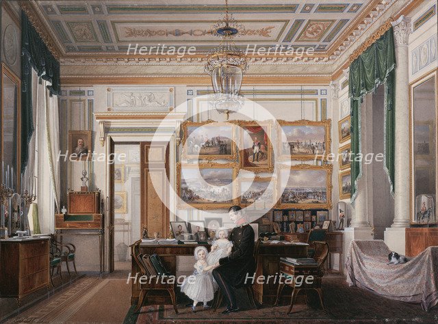 Interiors of the Winter Palace. The Study of Emperor Alexander II, 1850s. Artist: Hau, Eduard (1807-1887)