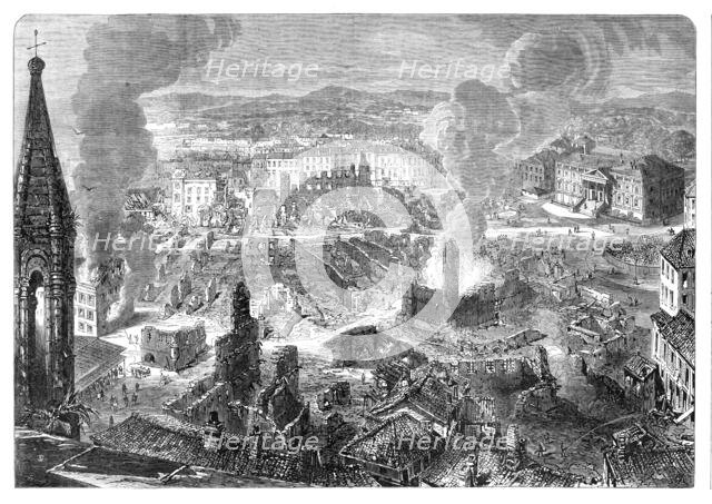 Scene of the Great Fire at Limoges, France - from a sketch by our special artist, 1864. Creator: Smyth.