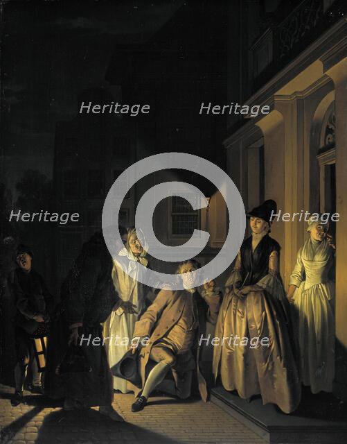 Scene from the Play 'Lubbert Lubbertse' or 'the noble farmer'  by M. van Breda, 1761. Creator: Jacobus Buys.