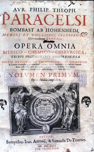 Cover of the work 'Opera Omnia' by Paracelsus, edition of 1658.