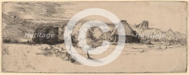 Landscape with Trees, Farm Buildings and a Tower, c. 1651. Creator: Rembrandt Harmensz van Rijn.