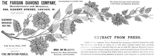 Advertisement for the Parisian Diamond Company, 1890. Creator: Unknown.