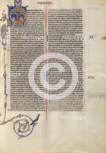 Initial A: Daniel in the Lions' Den; Abbey Bible, about 1250-1262. Creator: Unknown.