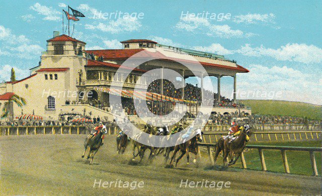'New Club House and Grand Stand, Agua Caliente Jockey Club', c1939. Artist: Unknown.
