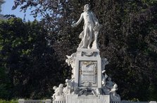 Marble statue of Mozart erected in 1896, in the Burggarten in Vienna, Austria, 2022. Creator: Ethel Davies.