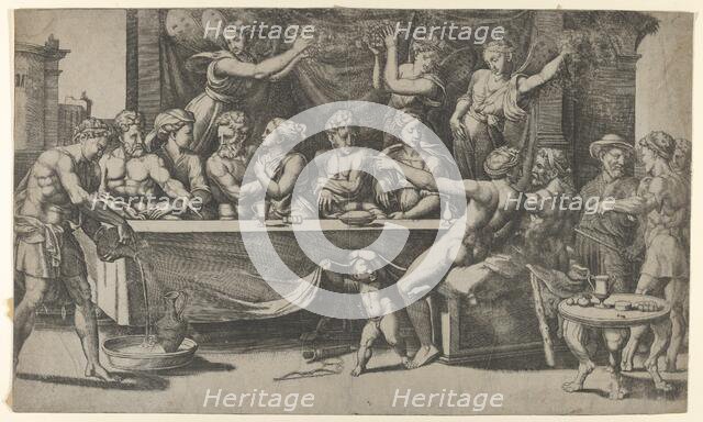 The Olympian gods at the marriage feast of Cupid and Psyche, after Raphael, 1530-35. Creator: Master of the Die.
