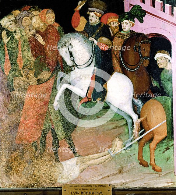 Detail of a table with the 'Martyrdom and crucifixion of St. Andrew' by Lluis Borrassà.