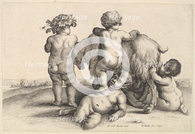 Four boys, a young satyr and a goat, 1647. Creator: Wenceslaus Hollar.