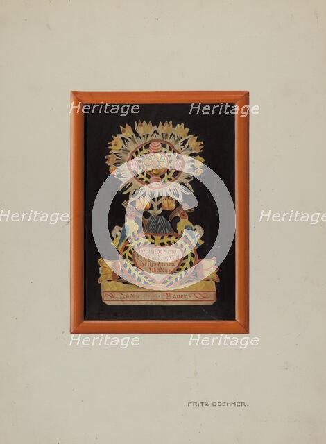 Memorial-Pennsylvania Fractur and Cut-out Commemorating Jacob Bauer, 1939. Creator: Fritz Boehmer.