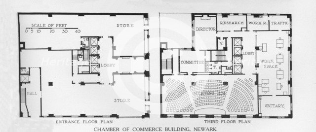 Floor plans, Chamber of Commerce Building, Newark, New Jersey, 1924. Artist: Unknown.