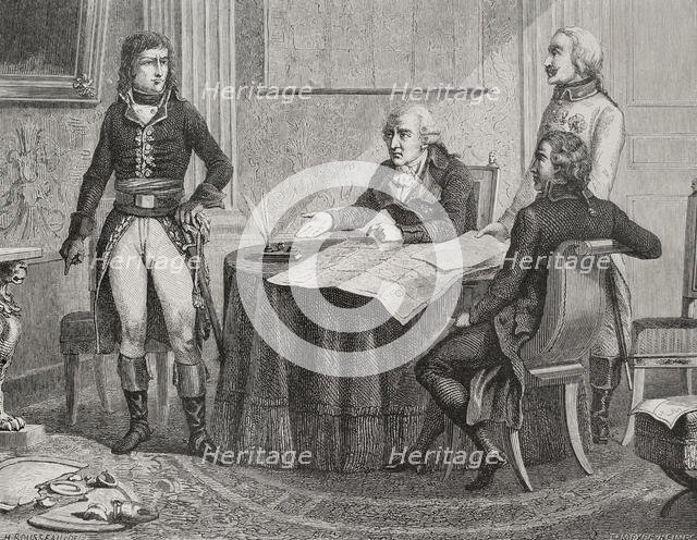 Negotiations between Count Cobenzl and Napoleon Bonaparte, Treaty of Campo Formio...1879.  Creator: Unknown.