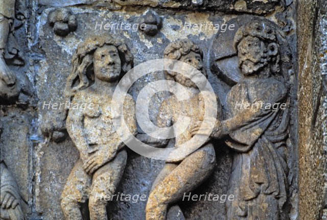 Cathedral of Santiago de Compostela, façade of Platerías: expulsion from paradise.