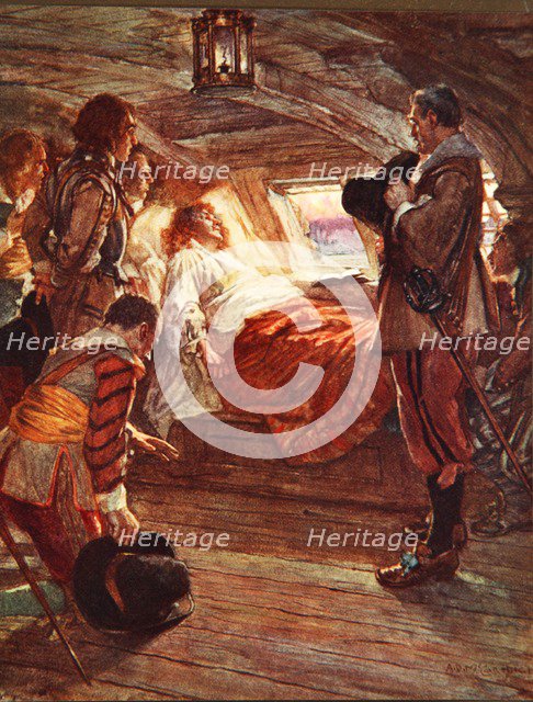 The Death of Admiral Blake (1599-1657) illustration from 'Drake's Drum and Other Songs of the Sea, 1