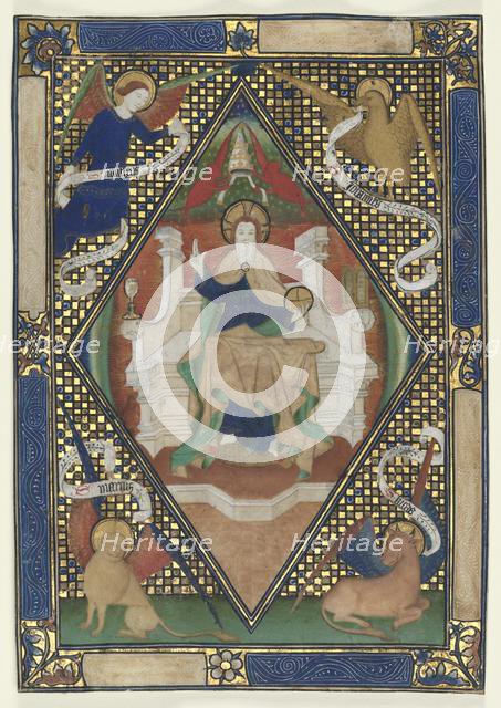 Canon Page from a Missal: Christ in Majesty with Evangelists, c. 1410. Creator: Unknown.