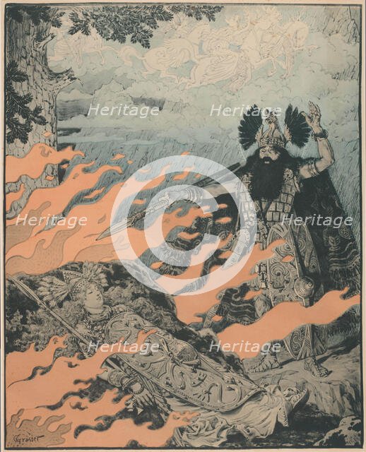Premiere Poster for the opera The Valkyrie by Richard Wagner in the Opéra de Paris, 1893. Creator: Grasset, Eugène (1841-1917).