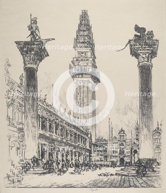 Venice, Rebuilding the Campanile, 1911. Creator: Joseph Pennell.