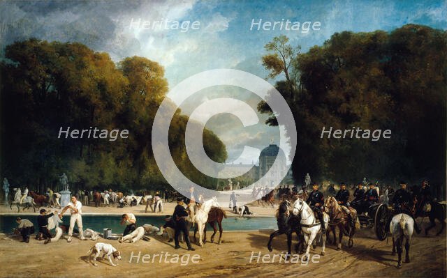 Artillery encamped in the Tuileries Gardens (end of September 1870), 1871. Creators: Alfred Decaen, Emile-Henri Brunner-Lacoste.