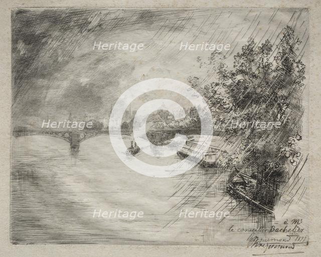 View of the Bridge of Saint-Pères, 1877. Creator: Félix Bracquemond (French, 1833-1914).