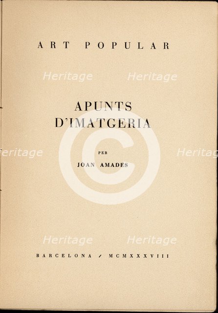 Book cover 'Apunts d'Imatgeria' by Joan Amades, edited by Art Popular, Barcelona, ??1938.