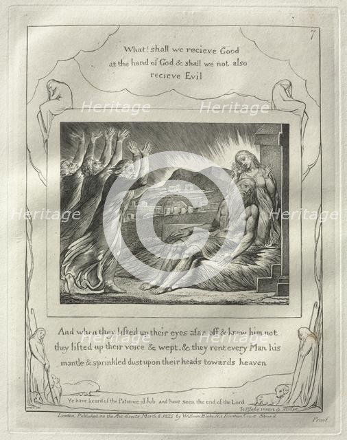 The Book of Job: No. 7, And When they had lifted up their eyes afar off and knew him not..., 1825. Creator: William Blake (British, 1757-1827).