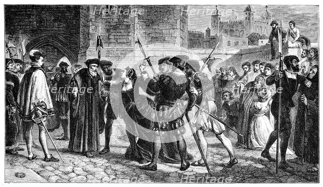 The meeting of Sir Thomas More (1478-1535) and his daughter, Margaret, 19th century. Artist: Unknown