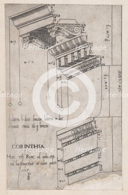 Speculum Romanae Magnificentiae: Entablature from the Forum of Trajan, Rome, 1537., 1537. Creator: Master PS.