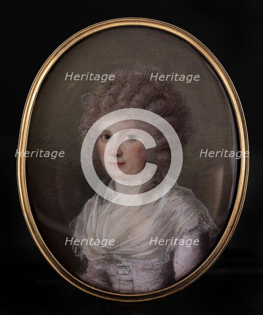 Portrait of a young woman in a curly wig, c1789. Creator: Francois Ferriere.
