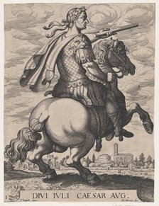 Plate 1: Emperor Julius Caesar on Horseback, from ' The First Twelve Roman Caesars', af..., 1610-50. Creator: Matthaus Merian.