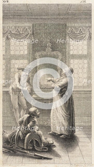 Plate XVII from Life and Adventures of the Knight Don Quixote de la Mancha, 1780. Creator: Daniel Berger.