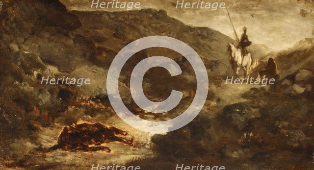 Don Quixote and the Dead Mule, after 1864. Creator: Honore Daumier.