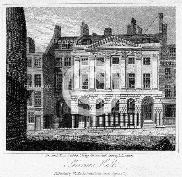 Skinners' Hall, City of London, 1817.Artist: J Greig