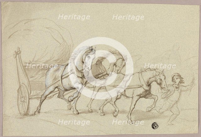Child Leading Three Horses and Wagon, n.d. Creator: Thomas Stothard.