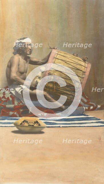 Hopi Musician Playing Drum, n.d. Creator: H. R. Robinson.