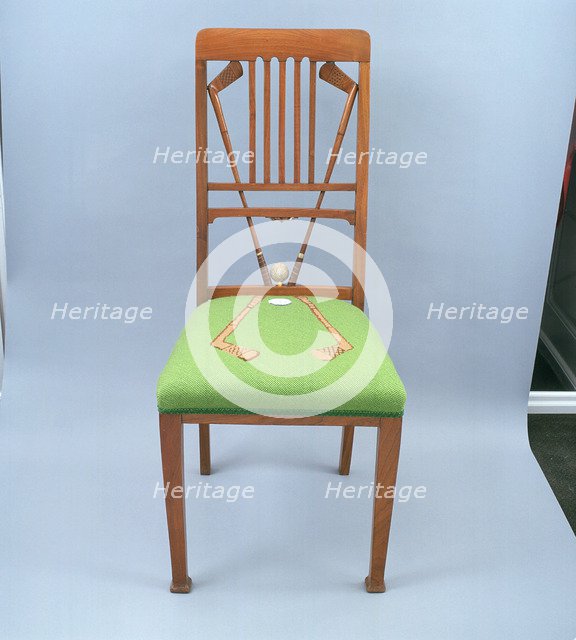 Walnut dining chair incorporating golf clubs and a golf ball, 1920s. Artist: Unknown