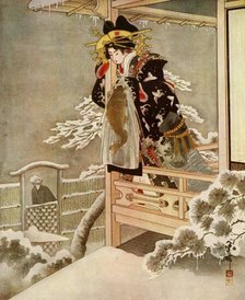 'As she spoke, Urasato leaned far out over the balcony...', 1919.  Creator: Unknown.