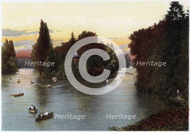 A lake in the Bois de Boulogne, Paris, c1900. Artist: Unknown