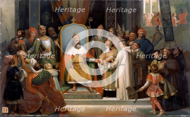 Charlemagne receives Alcuin, 780. Artist: Schnetz, Jean-Victor (1787-1870)