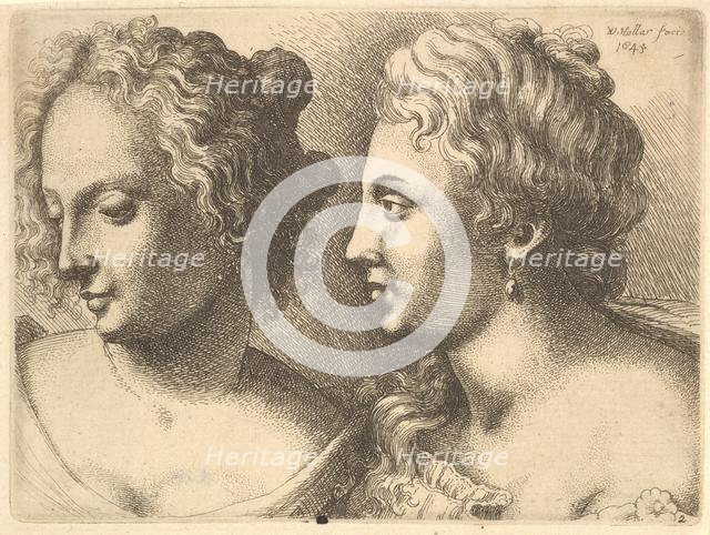 Heads of two young women, 1645. Creator: Wenceslaus Hollar.