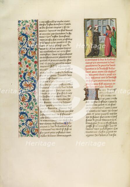 Duke William of Gelders and Richard II, c1390s; Chroniques (Book Three), about 1480-1483. Creator: Master of the Copenhagen Caesar.