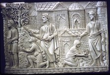Moses Strikes the Rock, and Christ in the Garden, early Christian Sarcophagus, 4th century.  Artist: Unknown.