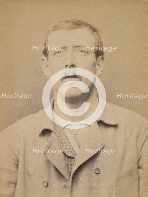 Bernaix. Louis. 29 ans, né à Clichy. Couvreur. Anarchiste. Fiché le 27/2/94., 1894. Creator: Alphonse Bertillon.