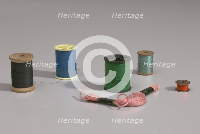 Six colors of thread from Mae's Millinery Shop, 1941-1994. Creator: Unknown.