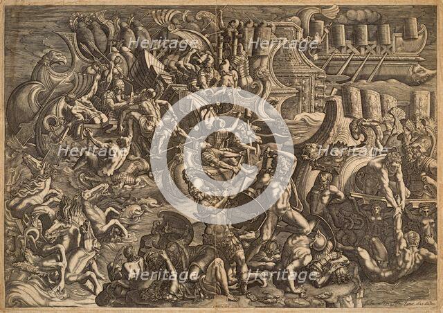 The Trojans repulsing the Greeks. After Giulio Romano, 1538. Creator: Scultori (called Mantovano), Giovanni Battista (1503-1575).