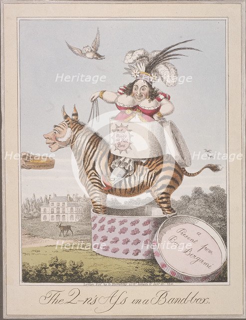 'The Q-n's Ass in a Band-box', 1821. Artist: Anon