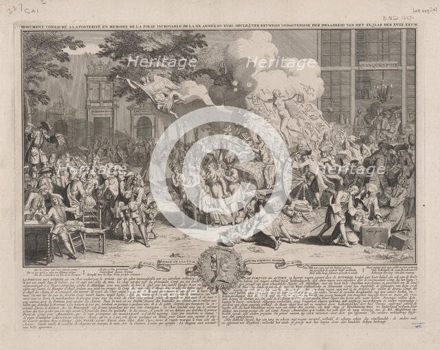 Monument consacré a la Posterité en memoire de la Folie incroyable de la XX. année du XVIII..., 1720 Creator: Bernard Picart.