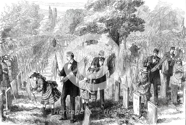 Decoration Day at Philadelphia: Orphans decorating their Fathers' Graves in Glenwood Cemetery, 1876. Creator: Unknown.