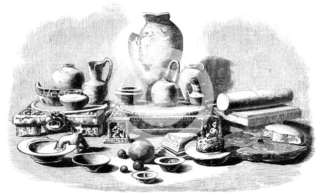Relics from the Buried City of Brahmunabad, in Sind - Pottery, Fragments of Mills, etc, 1857. Creator: Unknown.