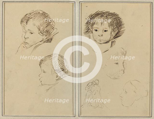 Two Studies of a Child's Head; Two Studies of a Child's Head, a Woman in...[recto], 1884-1888. Creator: Paul Gauguin.